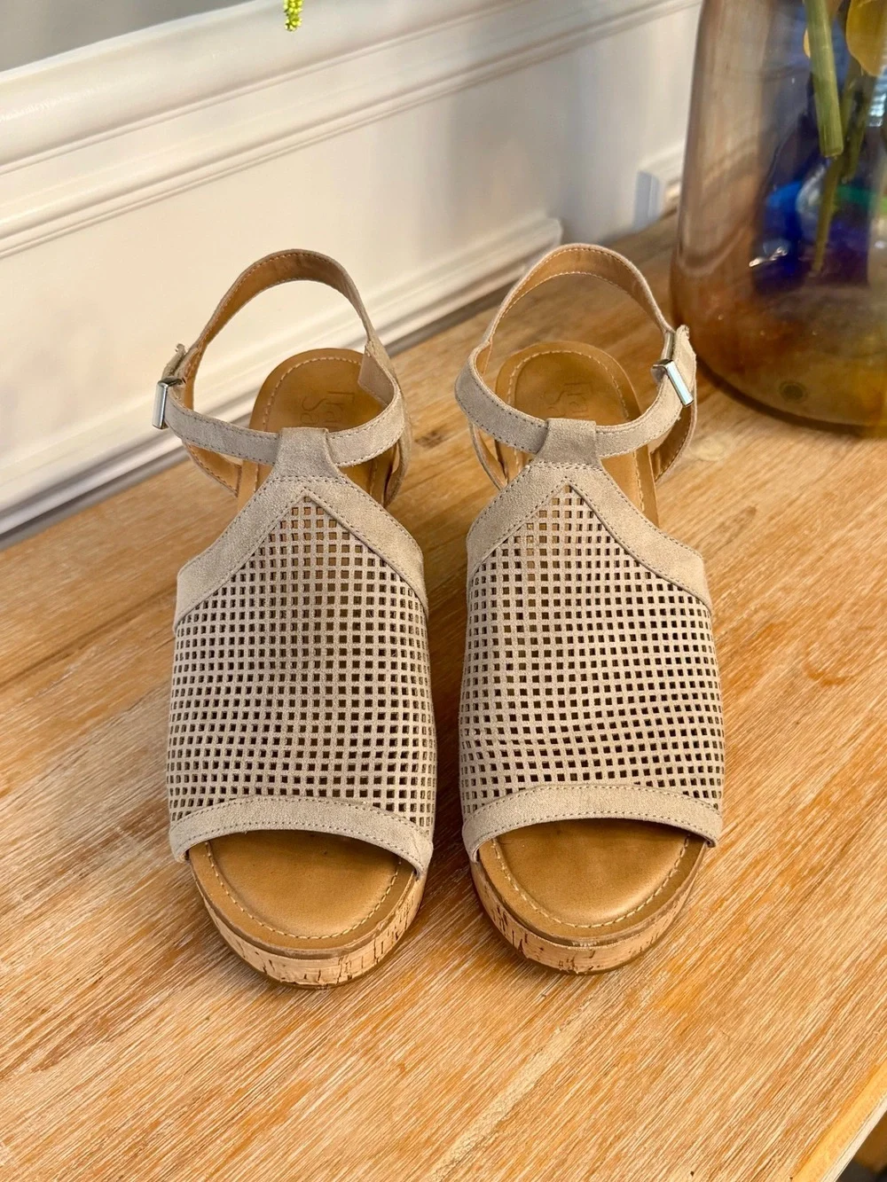 Women's Franco Sarto Slingback Cork Wedge Sandals — Taupe